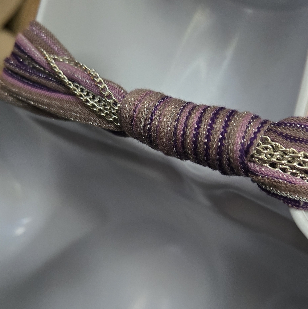 Purple & Silver Women's Handmade Braided Scarf/necklace 26" - Picture 6 of 6
